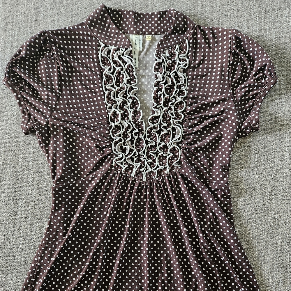 Ladies Heart Soul brown polka dot shirt size XL